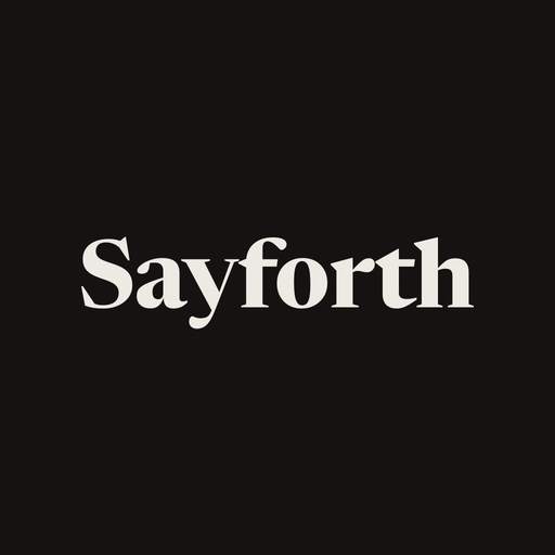 The Sayforth app icon: the wordmark in paper white on near black.
